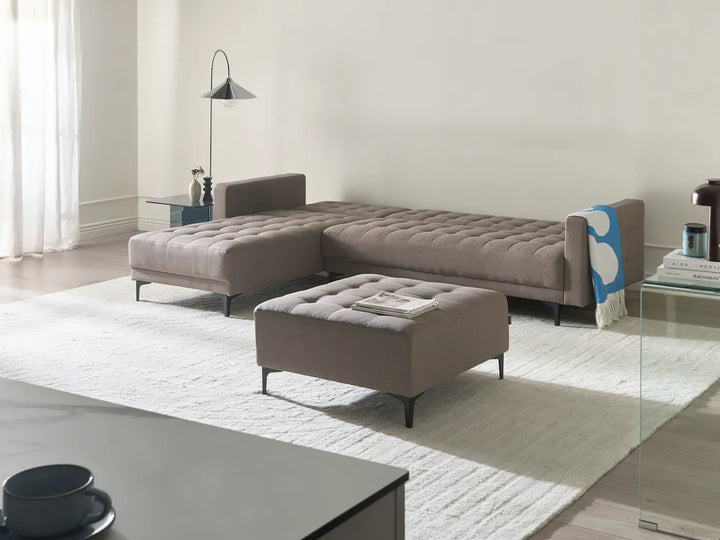 Modular Corner Sofa Bed 4 Seater Fabric Taupe with Ottoman Right Hand Denby