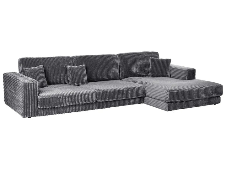 Corner Sofa 4 Seater Corduroy Dark Grey Left Hand Vardie