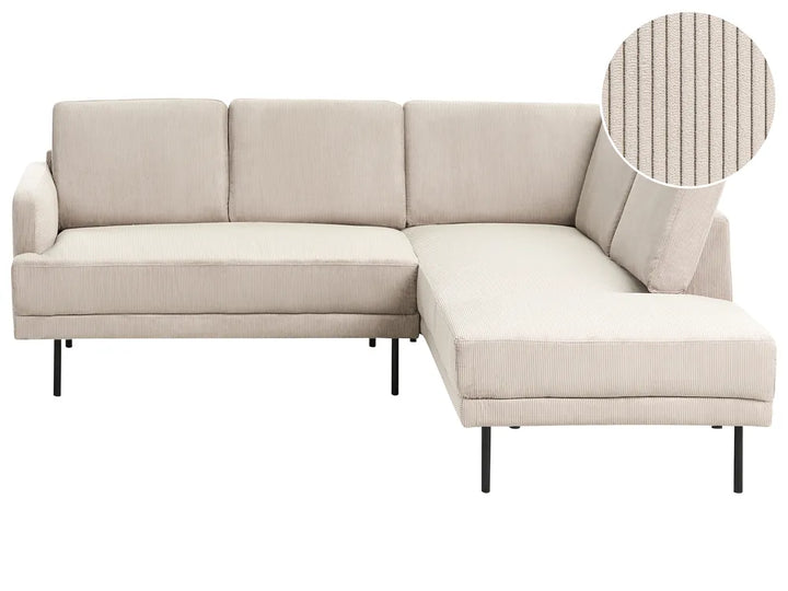 Corner Sofa 4 Seater Corduroy Beige Left Hand Shayle