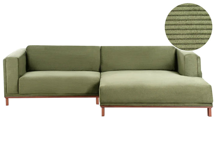 Corner Sofa 4 Seater Corduroy Green Left Hand Josanna