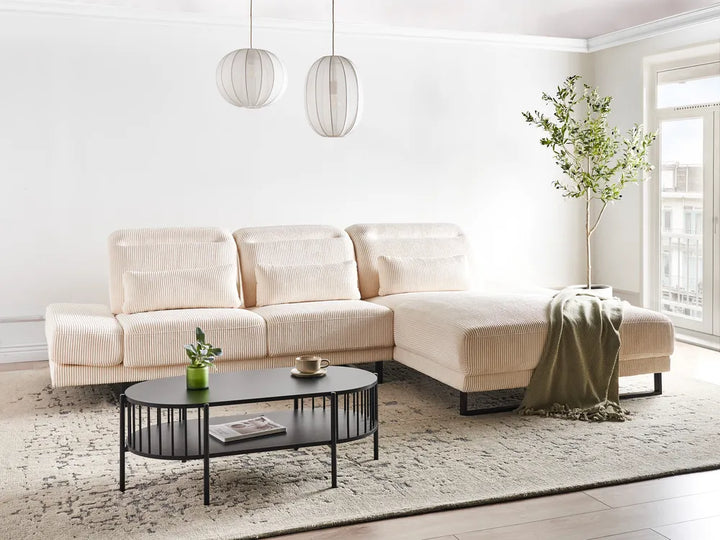 Corner Sofa 4 Seater Corduroy Beige Left Hand Ninja