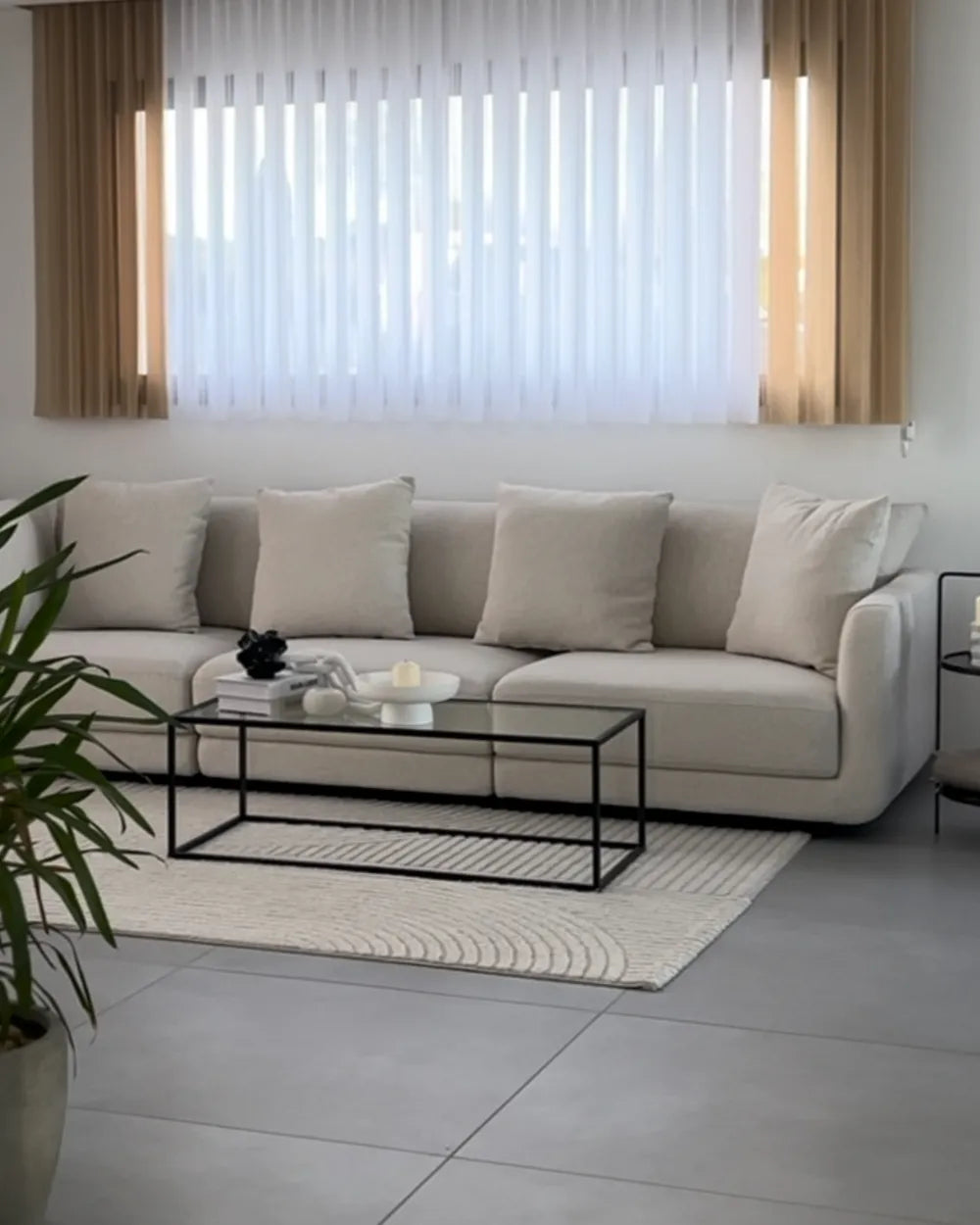 Sofa 3 Seater Fabric Off-White with Ottoman Macalla