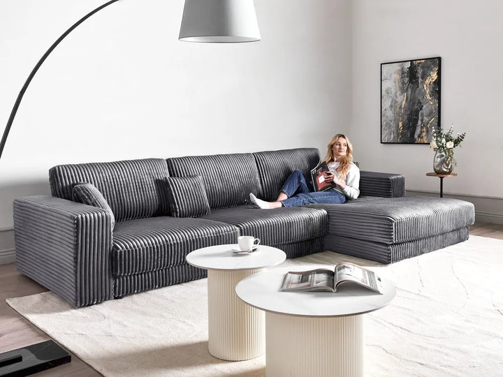 Corner Sofa 4 Seater Corduroy Dark Grey Left Hand Vardie