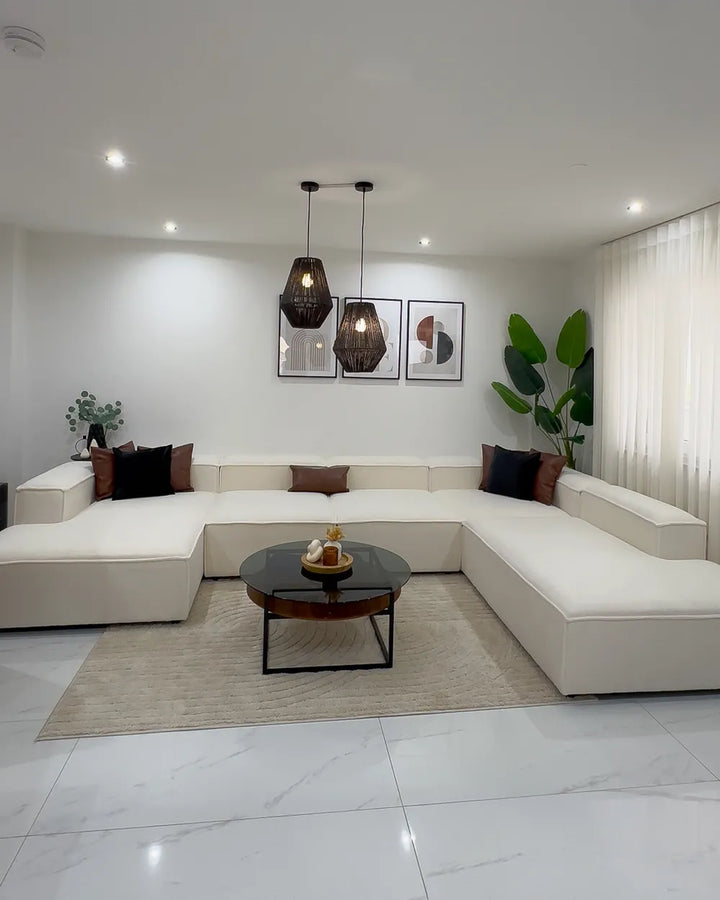 Modular Corner Sofa 5 Seater Boucle Off-White Left Hand Oakham