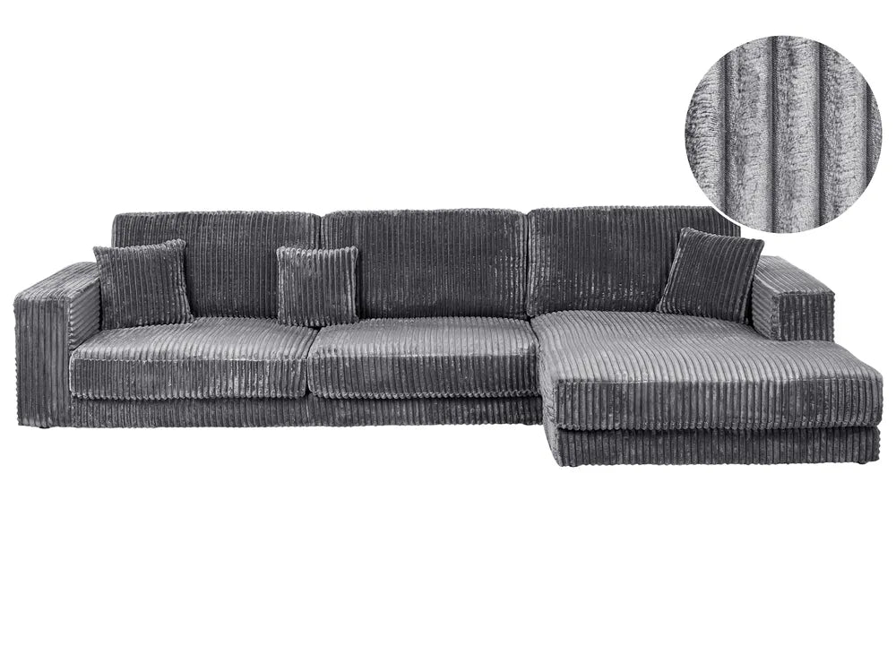 Corner Sofa 4 Seater Corduroy Dark Grey Left Hand Vardie