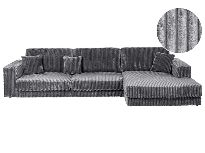 Corner Sofa 4 Seater Corduroy Dark Grey Left Hand Vardie