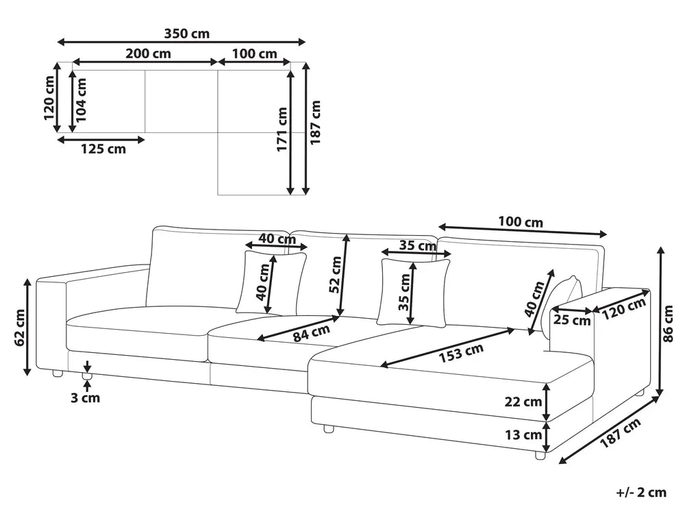 Corner Sofa 4 Seater Fabric Off-White Left Hand Vardie