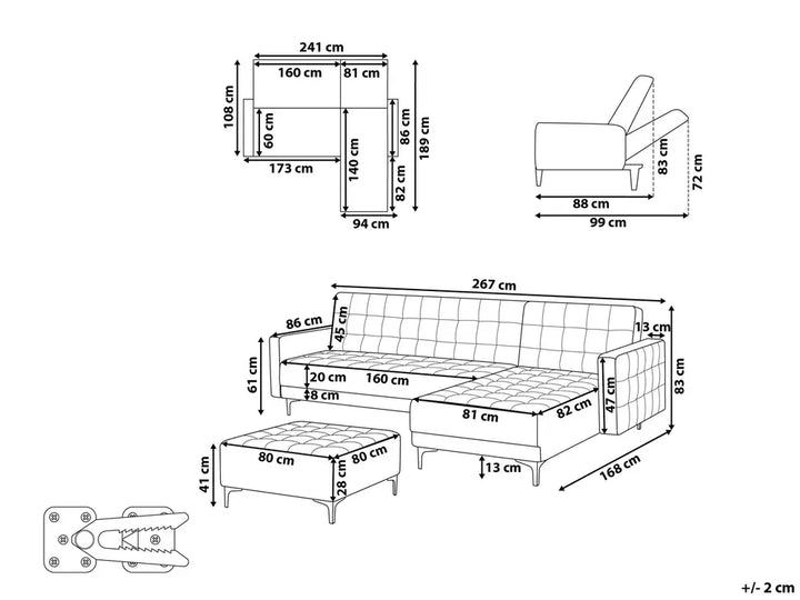 Modular Corner Sofa Bed 4 Seater Fabric Taupe with Ottoman Right Hand Denby