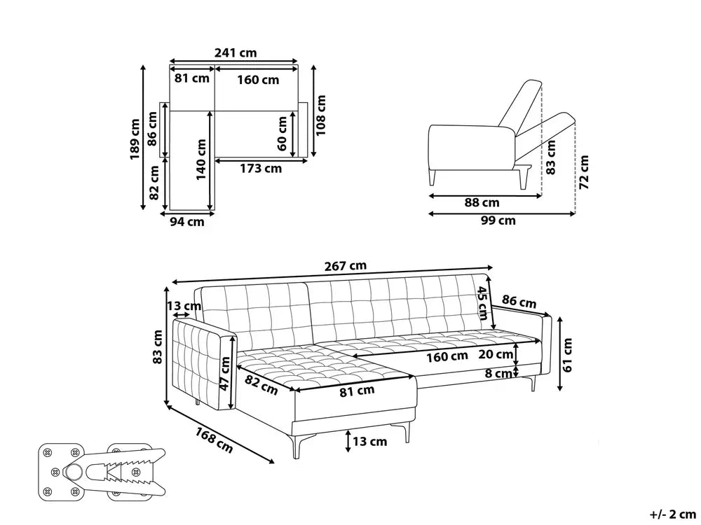 Modular Corner Sofa Bed 4 Seater Velvet Light Grey Right Hand Denby