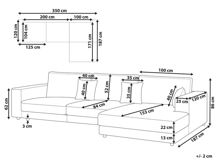 Corner Sofa 4 Seater Fabric Light Grey Left Hand Vardie