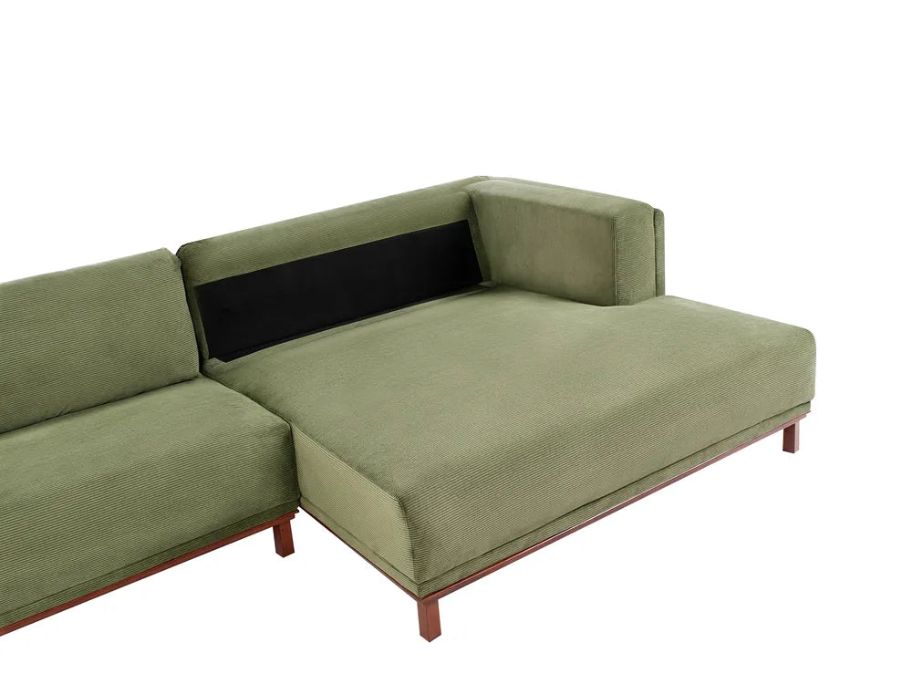 Corner Sofa 4 Seater Corduroy Green Left Hand Josanna