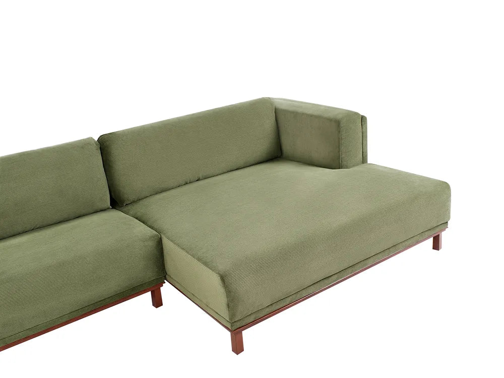 Corner Sofa 4 Seater Corduroy Green Left Hand Josanna