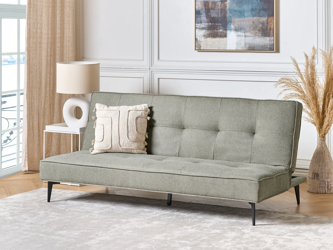 Light green fabric 3-seater sofa bed with minimalist design