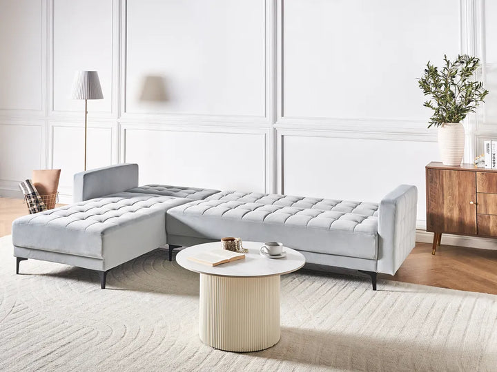 Modular Corner Sofa Bed 4 Seater Velvet Light Grey Right Hand Denby