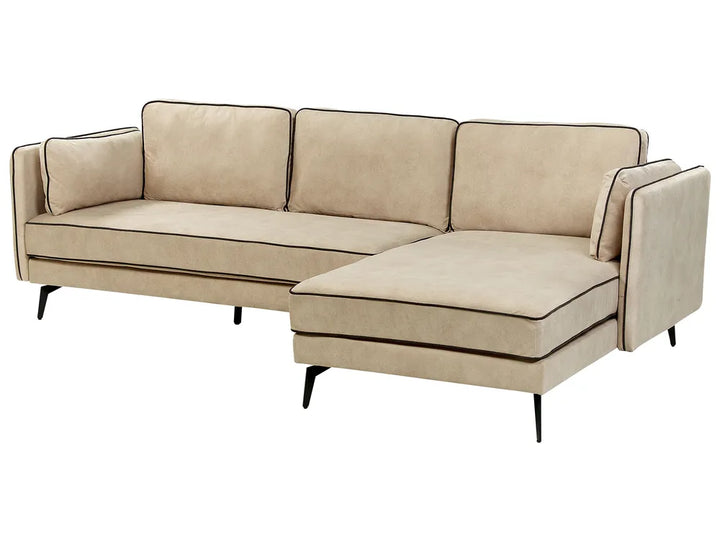 Corner Sofa 3 Seater Velvet Beige Left Hand Bodhild
