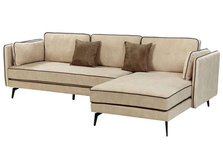 Corner Sofa 3 Seater Velvet Beige Left Hand Bodhild