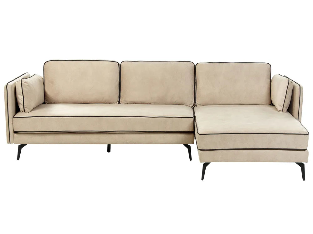 Corner Sofa 3 Seater Velvet Beige Left Hand Bodhild