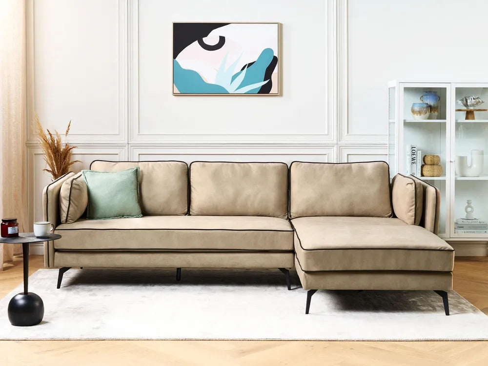 Corner Sofa 3 Seater Velvet Beige Left Hand Bodhild