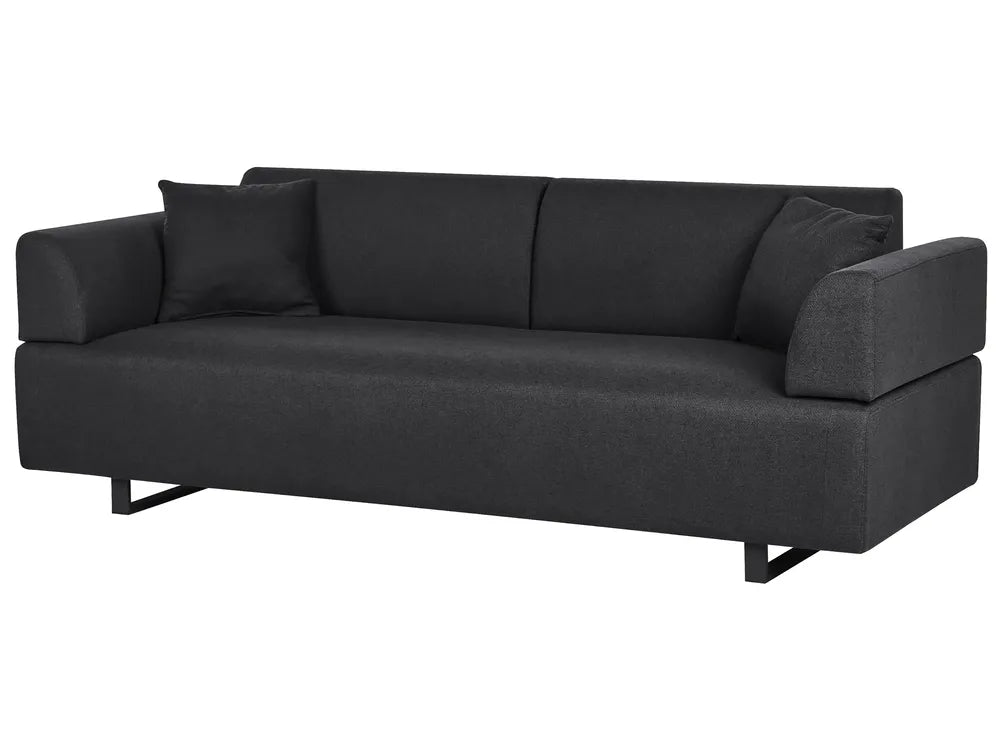 Sofa 3 Seater Fabric Black with Tables Quiniya