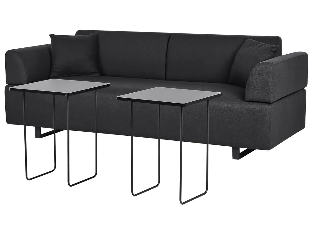 Sofa 3 Seater Fabric Black with Tables Quiniya