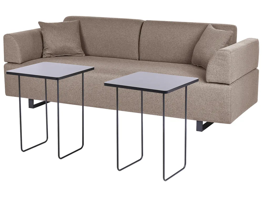 Sofa 3 Seater Fabric Light Brown with Tables Quiniya