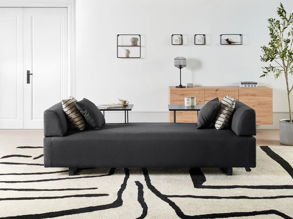 Sofa 3 Seater Fabric Black with Tables Quiniya