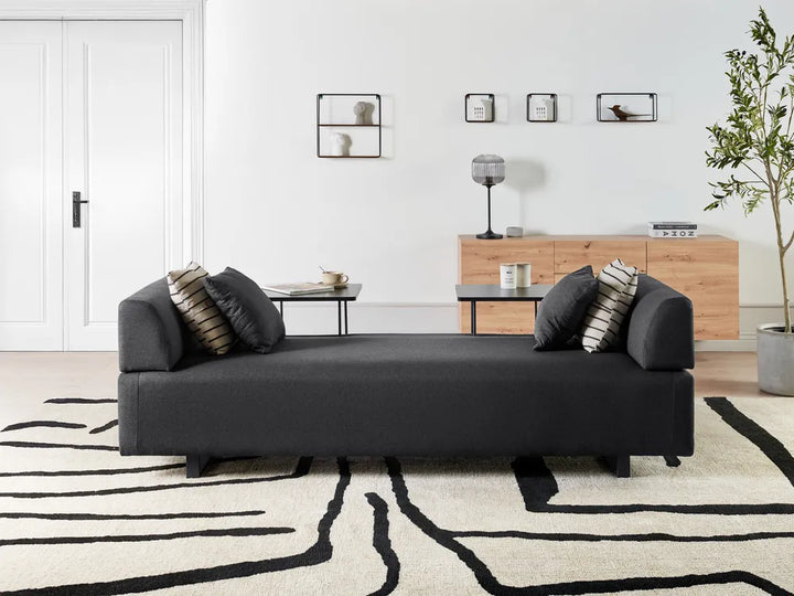 Sofa 3 Seater Fabric Black with Tables Quiniya
