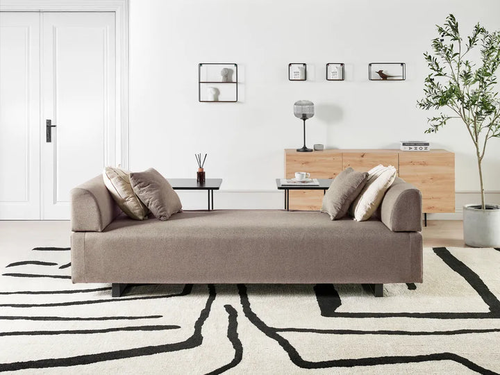 Sofa 3 Seater Fabric Light Brown with Tables Quiniya