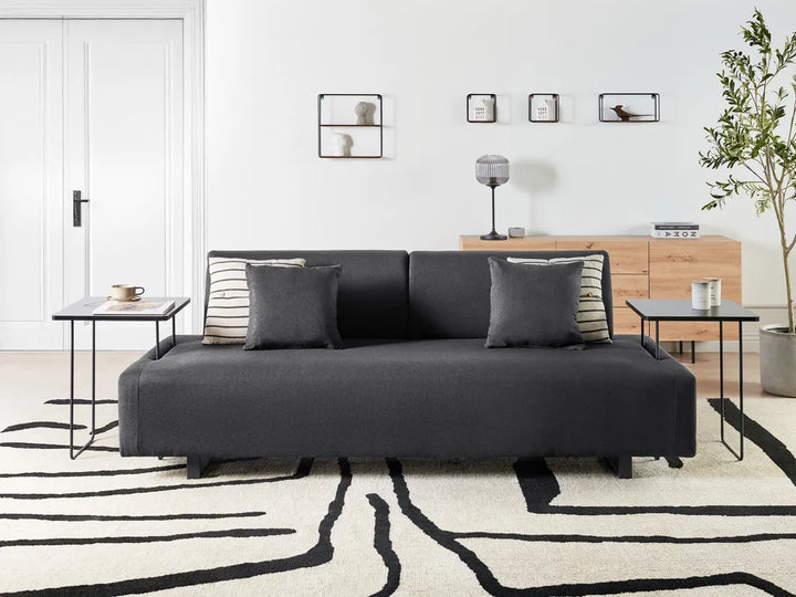 Sofa 3 Seater Fabric Black with Tables Quiniya