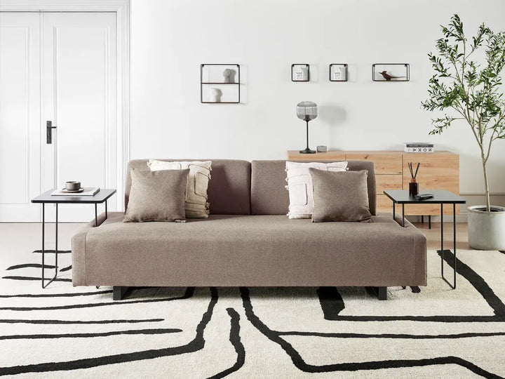Sofa 3 Seater Fabric Light Brown with Tables Quiniya
