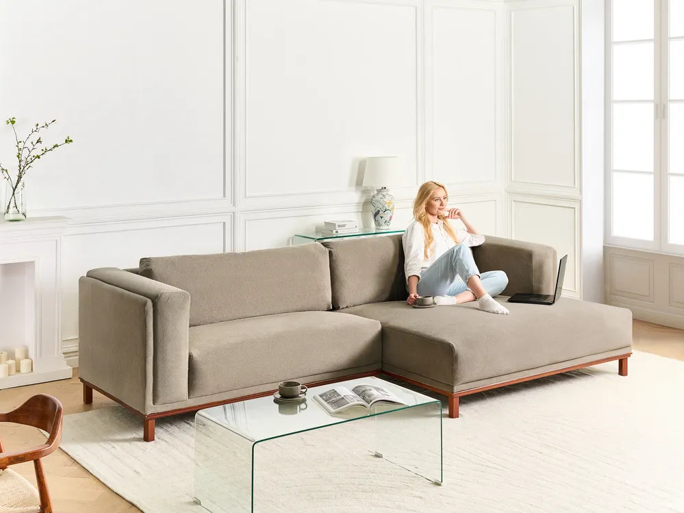 Corner Sofa 4 Seater Fabric Taupe Left Hand Josanna