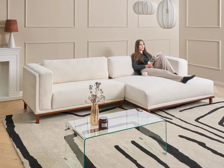 Corner Sofa 4 Seater Boucle Off-White Left Hand Josanna