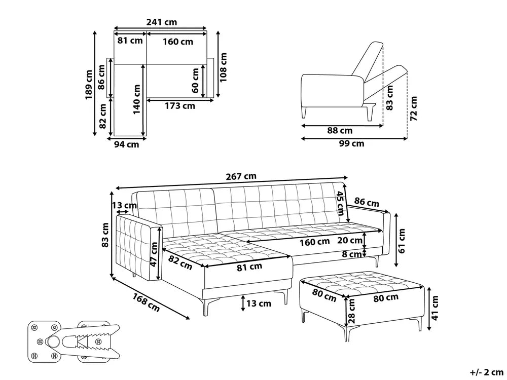 Modular Corner Sofa Bed 4 Seater Fabric Dark Grey with Ottoman Right Hand Denby