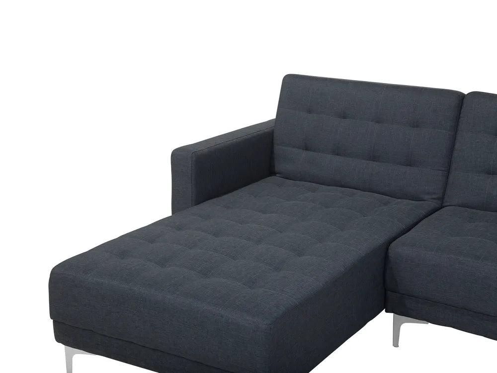 Modular Corner Sofa Bed 4 Seater Fabric Dark Grey with Ottoman Right Hand Denby