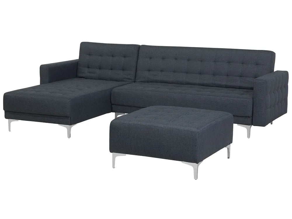 Modular Corner Sofa Bed 4 Seater Fabric Dark Grey with Ottoman Right Hand Denby