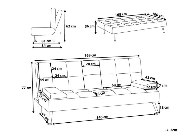 Sofa Bed 3 Seater Faux Leather Golden Brown Kaveri