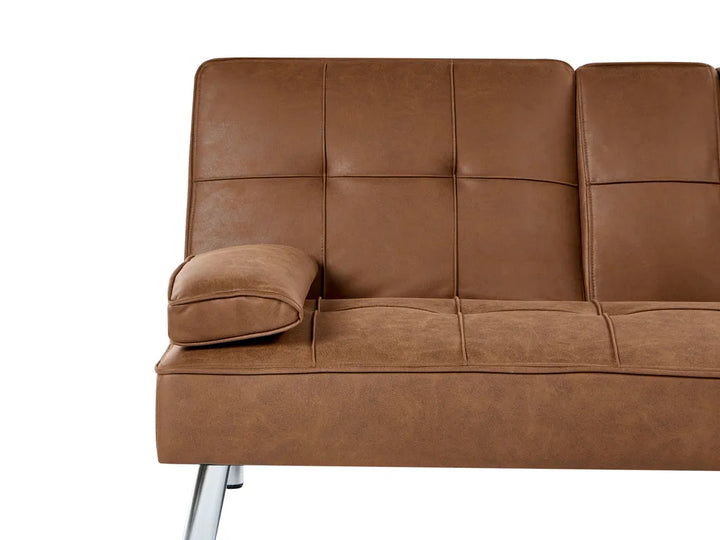 Sofa Bed 3 Seater Faux Leather Golden Brown Kaveri