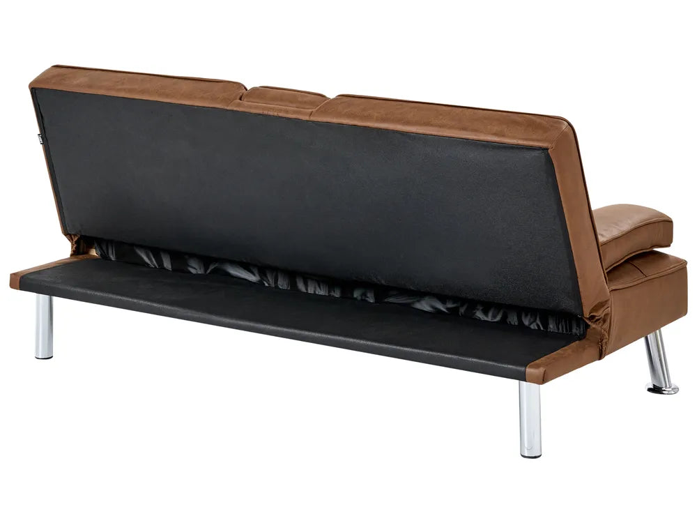 Sofa Bed 3 Seater Faux Leather Golden Brown Kaveri