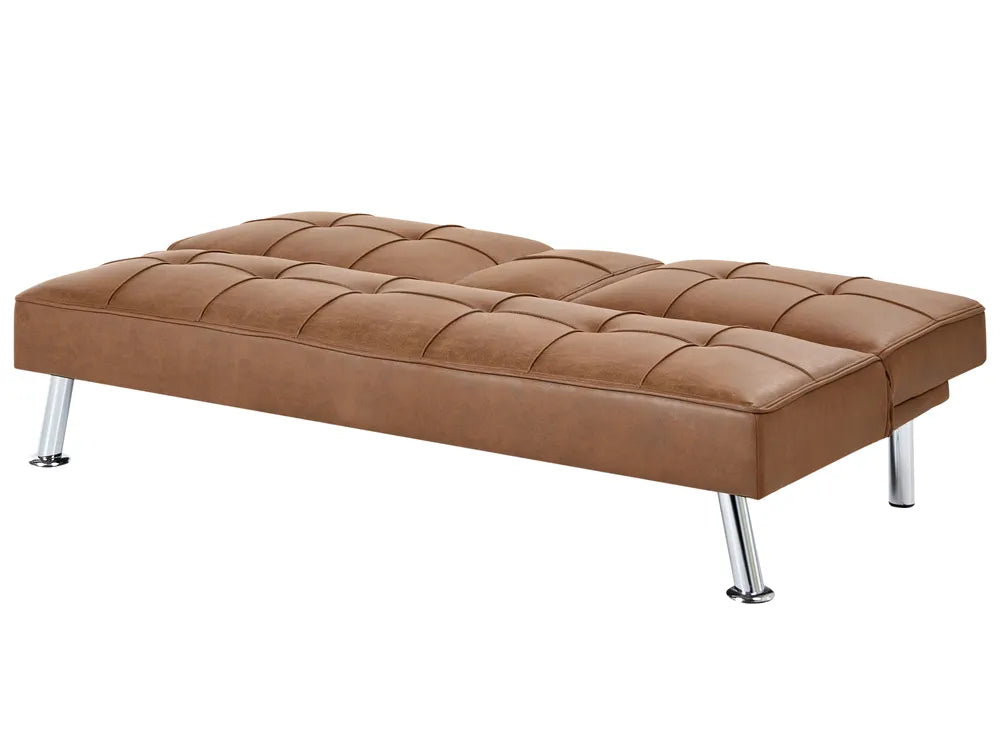 Sofa Bed 3 Seater Faux Leather Golden Brown Kaveri