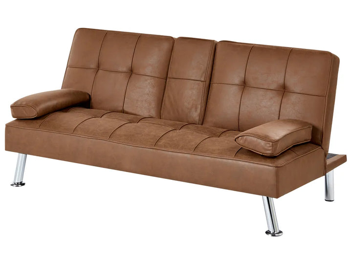 Sofa Bed 3 Seater Faux Leather Golden Brown Kaveri