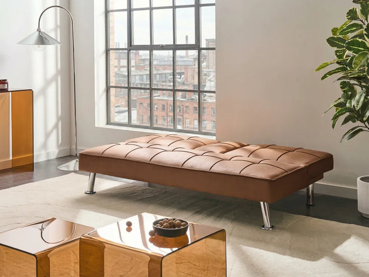 Sofa Bed 3 Seater Faux Leather Golden Brown Kaveri