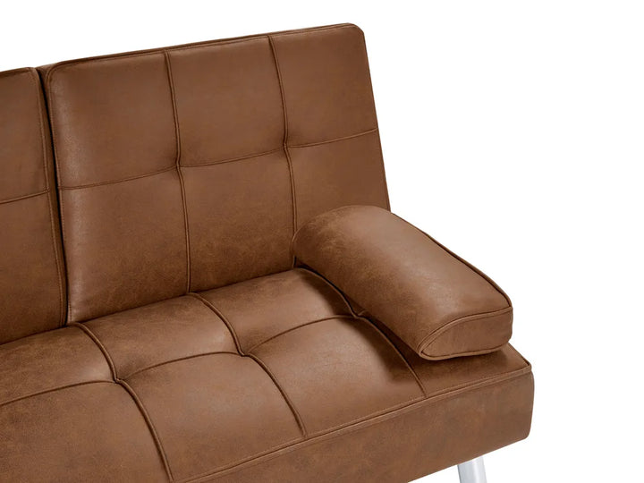 Sofa Bed 3 Seater Faux Leather Golden Brown Kaveri