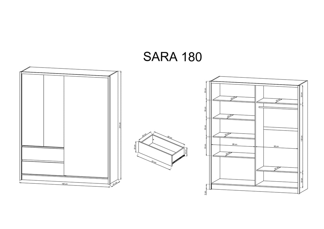 Sara Sliding Door Wardrobe 184cm