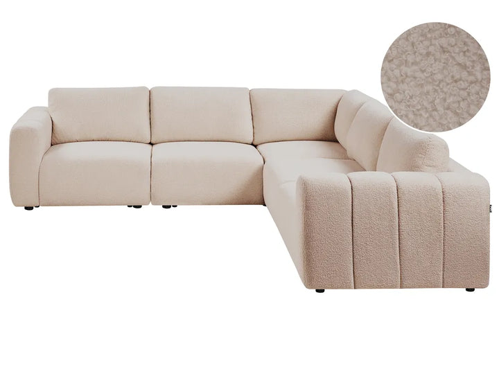Modular Corner Sofa 5 Seater Boucle Beige Left Hand Regeani