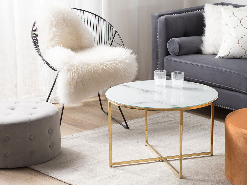 Marble Effect Coffee Table White with Gold QUINCY