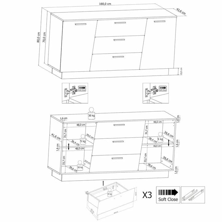 Sideboard Cabinet Black Emira 84