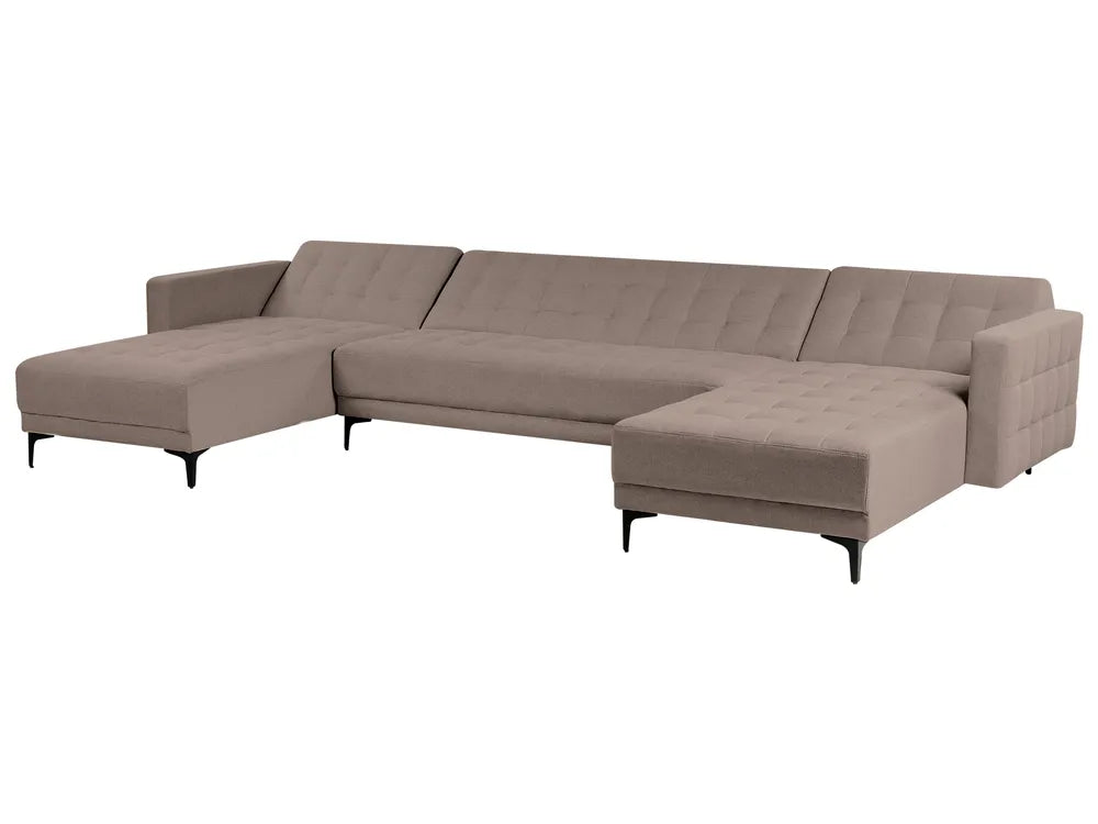 Modular U-Shape Sofa Bed 5 Seater Fabric Taupe Denby