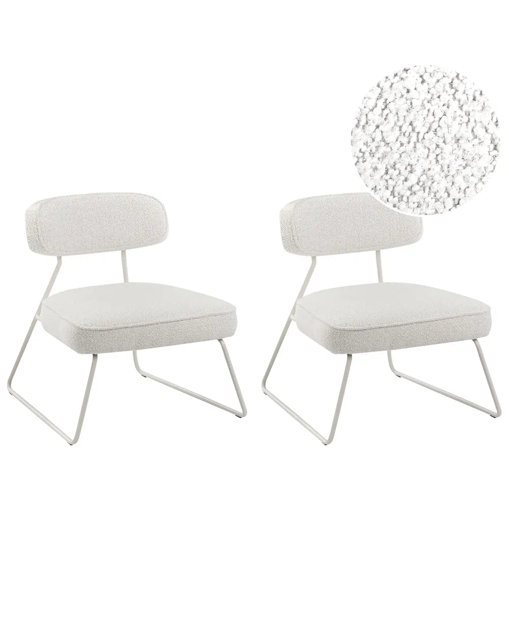 Two white chairs with light gray cushions on a white background