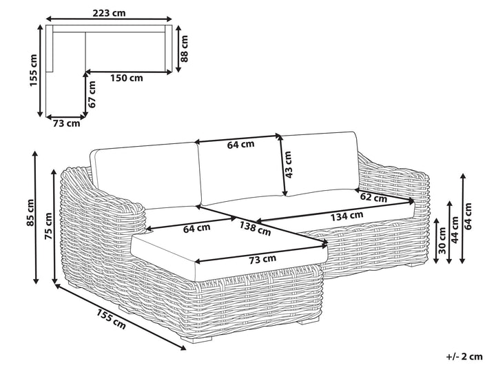 Valletri Garden Corner Sofa 3 Seater Right Hand Rattan Grey