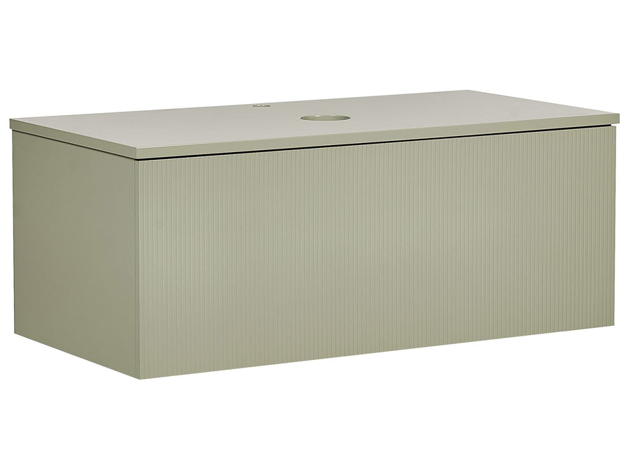 Beige storage bench with a lid on a white background